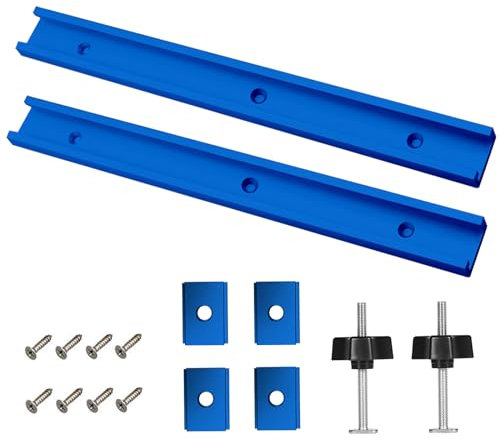 2 Piezas 400 mm Guía en T de Aluminio con M8/M6 T-Track Tuerca dDeslizante y 2 Mangos M8, Abrazaderas de Riel en T para Enrutador Sierra de Mesa para Carpintero