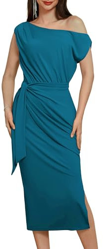 GRACE KARIN Vestido de cóctel para mujer 2024 de manga corta Bodycon Midi Vestido de noche para fiesta de boda, azul verde, M