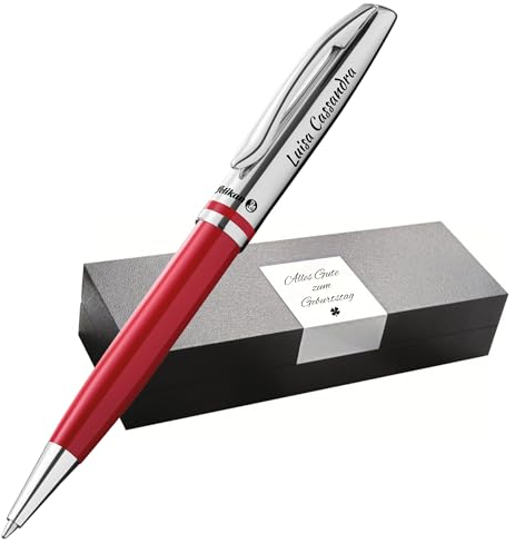 Pelikan Jazz Kugelschreiber Mit Gravur - Einzigartiges Geschenk Mit Namen - Personalisierte Stifte Zu Weihnachten (Gravur, Rot)