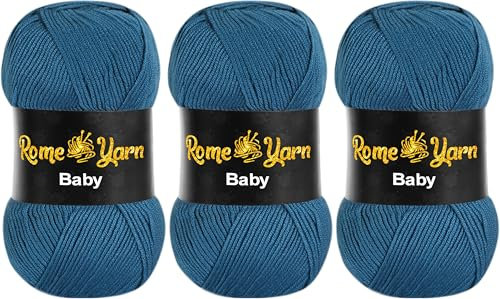 Baby Wolle (#3 DK) Leichtes Kammgarn Babygarn, Strickgarn Baby Best uni Babywolle, Antipilling Strickwolle Häkelwolle Acrylgarn zum Stricken und Häkeln (3 Knäuel, 1467 Petrol)