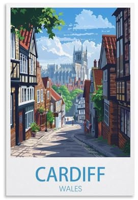 ZSQZSQ Cardiff Wales Vintage-Reiseposter, Querformat, 20 x 30 cm, Leinwand-Kunstdruck, Gemälde für Wanddekoration, Wohnzimmer, Schlafzimmer