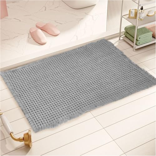 AIBIIN Badematte mit Waffelmuster, super saugfähig, rutschfest, maschinenwaschbar, Gummi-Rückseite, Badematten für Wohnzimmer, Badezimmer, Fußmatte, grau, 46 x 77 cm