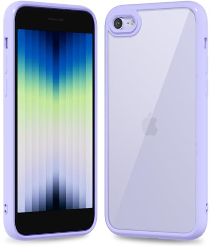 oakxco Thin Slim Clear case for iPhone SE 2020/2022/ 8/7, Transparent Hybrid Hard Shell Plastic & Soft Silicone Rubber, Non-Yellow Acrylic Protective Lightweight Cover for Women, Purple Lavender