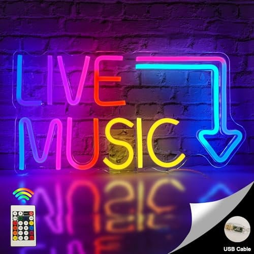 Horseneon Live Music Neon Sign Néon Signe avec RVB Changement de Lumières Lettre Néon Musique Néons avec Télécommande pour Chambre Bar Musique Studio Fête