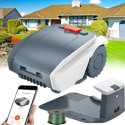 Fablestoryem Tagliaerba Robotizzato con Navigazione Assistita GPS - Taglia Fino a 1500 mq Taglio Ultra Silenzioso, Controllo Tramite App Bluetooth, Pianificazione del Percorso, Ricarica Automatica