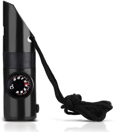 Emergency Survival Kit, 7-in-1 Multi-function Whistle with LED Light, Compass, Lanyard, Portable Outdoor Tool for Camping, Hiking