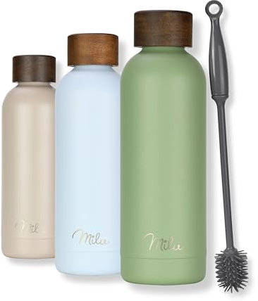 Milu Thermosflasche 500ml Isolierte Edelstahl Thermo Trinkflasche Thermoskanne Auslaufsichere Isolierflasche doppelwandig - Kohlensäure geeignet – inkl. Reinigungsbürste (Olivgrün, 500ml)