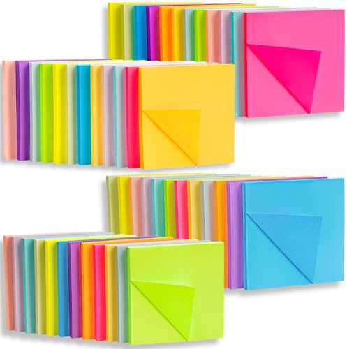 wonkeken 48-Pack Sticky Notes 3x3 Inch, 2400 Sheets (50/Pad), 12 Vibrant Colors, Repositionable Large Pads for Office, Home, School - Kraft Paper Adhesive Notes