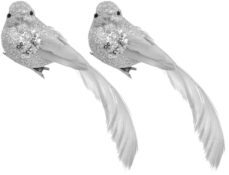 Widdle Gifts Christmas Tree Silver Bird Clip on Decoration Glitter Sequin 18cm Set of 2-6636