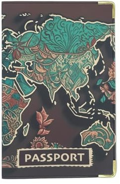 nemau - Custodia per passaporto - Protezione passaporto di viaggio elegante e resistente - Leggero, compatto e pratico - Ideale per viaggiatori - Fabbricazione francese - Modello Planisfero, marrone e