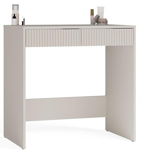 BDW Marina 2S Slim Schminktisch mit 2 Schubladen, 81 x 50 x 80 cm, Geriffelte Fronten, Kashmir-Beige