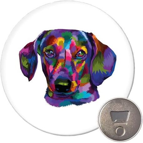 Huuraa Magnet Dackel Colorful Geschenk | 59mm Kühlschrankmagnet rund Flaschenöffner Geschenkidee dekorativer Magnet für Magnettafel, Kühlschrank oder Whiteboard