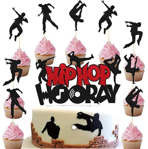 YUEcthynous Cake Topper Hip Hop,11 Stücke Street Dance Kuchen Deko,Rock Musik Thema Hip Hop Deko für Geburtstagskuchen Dekorationen Musik Happy Birthday Party Supplie Kindergeburtstag,Babytaufe