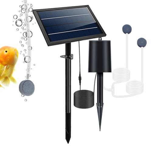 Misaakoeq Oxigenador de Estanque Solar, aireador de Bomba de Aire Estanque - 3 Modos Airator de estanques,Bomba de Aire de Acuario Ajustable Oxigenador, Bomba de Agua Solar para PON al Aire Libre