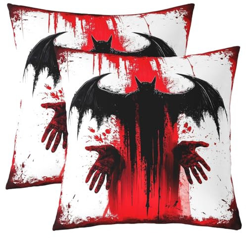 feelingyou Rotes Blut Fingerabdruck Doppelseiten Druck Kissenbezüge 55x55cm,Schwarze Halloween Fledermaus Tier weiche quadratische Kissenbezüge,abstrakte Gothic Graffiti weiße,Satz von 2