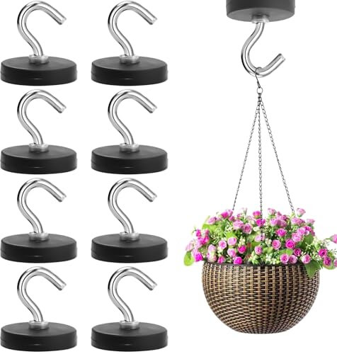 GBKDQQ 8 ganci magnetici di colore nero, 22 mm di spessore con gancio, senza punzonatura, gancio magnetico gommato, extra forte da 3,5 kg, supporto magnetico per porte in ferro, frigoriferi, cucine