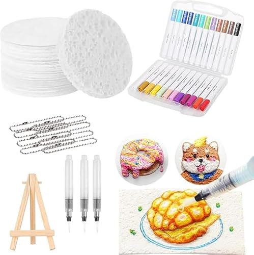 Genérico Kit de pintura mágica hinchada, kit de pintura mágica de textura de espuma 3D, con activación mágica de agua, bolígrafos hinchados, hojas de lienzo y suministros de arte (2)