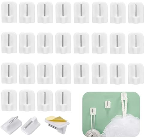 Lonnalee 30 ganchos autoadhesivos, gancho cortina adhesivos, plástico soporte para barra de cortinas, sin taladrar, ganchos adhesivos para barras de cortinas, cocina, baño