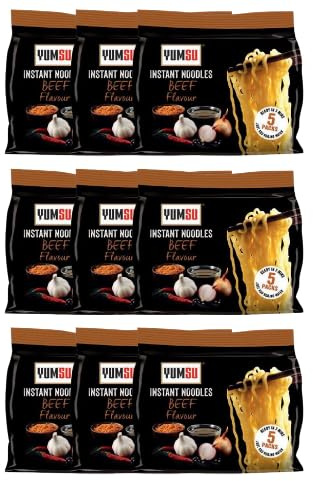 Yumsu Instant Beef Flavour Ramen Noodles Savoury Asian Noodle Soup, Halal Certified, Quick Meal, Dried Instant Noodles (Pack of 45)