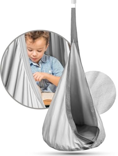 KOJANA Hängehöhle mit Kissen & Innentasche – Textiler Hängesitz für den Innen- & Außenbereich – Belastbar bis 80 kg – 70x150 cm (Grau)