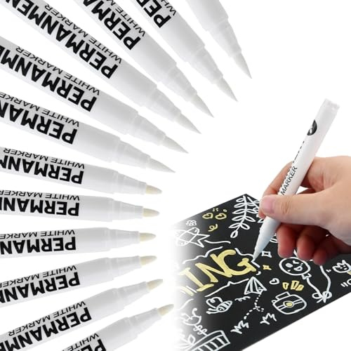 12 Stück Acrylstifte Weiß, Permanent Marker, Reifenstift Weis Wasserfest, 6 Hardtip + 6 Softtip Reifenmarker, Graffiti Lackstifte für Keramik Holz Leder Kunststoff Glas Stein Leinwand