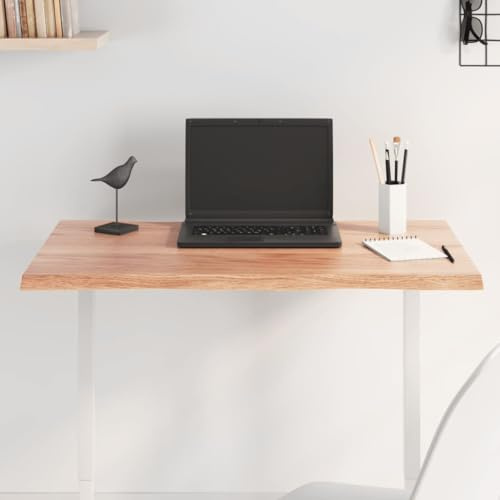 Zeehear Tischplatte 80x50x2 cm Massivholz Eiche Behandelt, Baumkante, Naturkante, Möbel Ersatzplatte für Schreibtisch, Esstisch