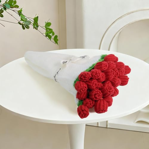 Sokfone Flower Blanket - Crochet Rose Blanket with Bloomie Bouquet, Knitted Throw Blankets for Birthday, Wedding, Anniversary,Home Decor (43 inch - Finished Red)