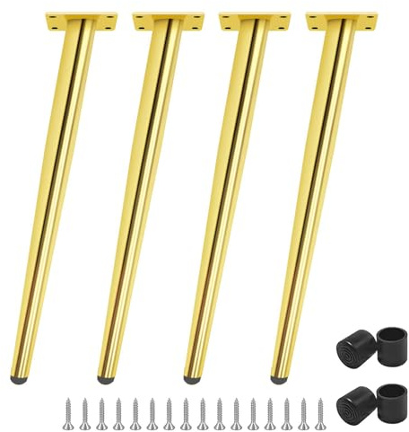 WATAOW Tischbeine Aus Stahl – 40cm Möbelfüße – Verstellbare Ersatzbeine – Stützbeine Im Industrie-Stil Für Esstische Schreibtische Couchtische Schränke – 4er-Set(Gold,30cm/12)