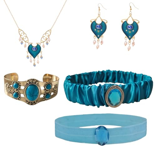 RAOPNHS 6 Stück Jasmin Kostüm Frauen Zubehör Set - Prinzessin Kostüm Damen Schmuck mit Stirnband, Kette & Ohrringe, Faschingskostüme Damen Prinzessin Accessoires für Karneval, Halloween & Mottoparty