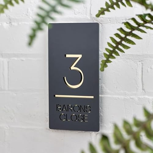 House Signs Direct Perspex Acrylic Mirror Sign, 15 x 30cm, Portrait | Perspex plaque with bespoke address number and outdoor wall fixings, ideal for contemporary front doors.
