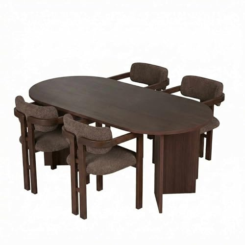 Elegantes 7-teiliges Esstisch- & Stühle-Set, Milano Walnut & Dunkles Walnuss | 100% melaminbeschichtet, leicht zu reinigendes Gewebe, perfekt für modernes Esszimmer
