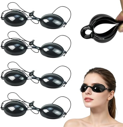 KASESSS 4Pièces Lunettes de Protection pour Bronzage Soins Esthétiques, PVC Lunette UV, Ajustables Lunettes de Protection Contre Lumière Laser, Anti Lumière Pulsee Intense pour Solarium Luminothérapie
