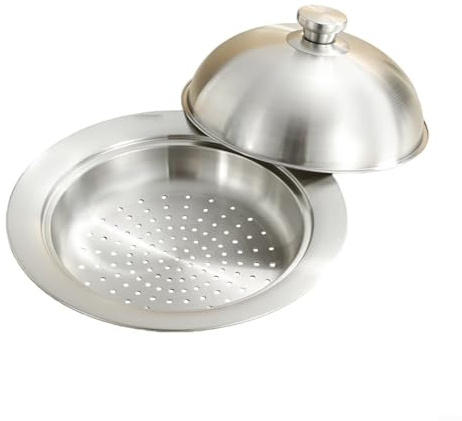 1 juego de bandeja de vapor de acero inoxidable 304 con tapa para cocina, wok, olla de estofado, estante de vapor, eficiente, verduras, mariscos, albóndigas, cocina, plata, 275 x 14 cm