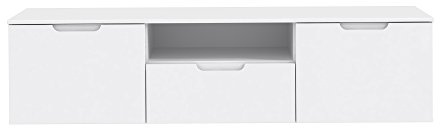 FORTE Sienna TV-Unterschrank mit 2 Türen und 1 Schublade, Holzerkstoff, Weiß/Weiß Hochglanz, 169.6 x 41.3 x 43.3 cm