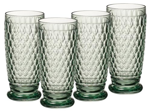 Villeroy & Boch Boston Coloured Longdrinkgläser Green 4er Set, 400 ml, Farbige Trinkgläser mit Facettenmuster, Kristallglas für Cocktails, Spülmaschinengeeignet, Grün