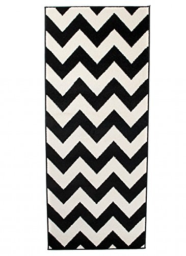 Carpeto Läufer Teppich Modern schwarz-weiß 70 x 250 cm Geometrische Muster Kurzflor Furuvik Kollektion