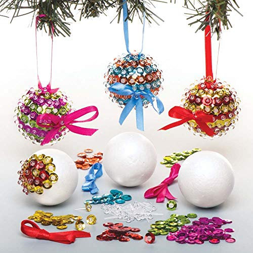 Baker Ross AR754 Pailletten-Kugel-Sets für den Weihnachtsbaum, kreatives Kunst- und Bastelzubehör für Kinder zum Basteln und Dekorieren (3 Stück), diverse Farben