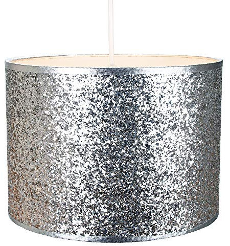 Happy Homewares Modern and Designer Bright Silver Glitter Fabric Pendant/Lamp Shade 25cm Wide
