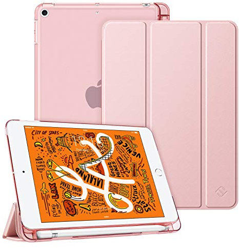 FINTIE Coque pour iPad Mini 5e Génération 7,9 Pouces 2019 - Housse Mince Léger Semi-Transparent Protecteur, Etui avec Porte-Stylet pour Pencil Fonction Sommeil/Réveil Automatique (Or Rose)