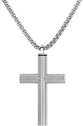 JewelryWe Schmuck Herren Damen Halskette Edelstahl Urne Asche Feuerbestattung Memorial Andenken Kreuz Anhänger mit 22 Zoll Kette Silber