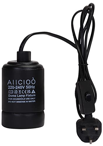 AIICIOO Bulb Holder Ceramic Lamp Socket - Lamp Holder Adapter Light Fitting Kit Ceramic Screw Socket with Black Cord E27