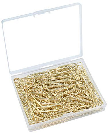 OKVGO Büroklammern mit Kunststoffbox für Bürobedarf, 33 mm, goldfarben, 100 Stück