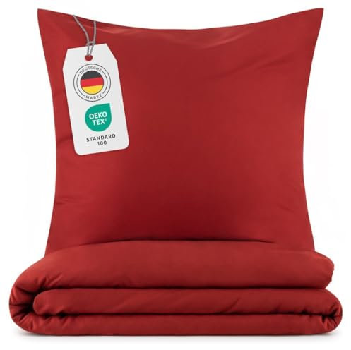 Blumtal Bettwäsche 155x220cm + 2X 80x80cm Kopfkissenbezug - Oeko-TEX zert. Mikrofaser Bettwäsche Set - Mikrofaser Bettbezug - Deckenbezug + Kissenbezug 3-teilig - Sommerbettwäsche Aurora Rot