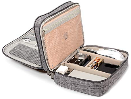 YLQP Kabel-Organizer-Tasche, elektronischer Organizer, Elektronik-Zubehör, Tragetasche für Digitalkamera, Ladegerät, Powerbank, Handy, Kindle, Kopfhörer, Flash-Karte, USB, Kabel (grau)