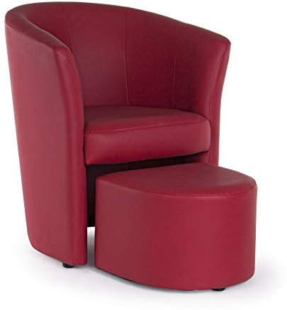 Totò Piccinni Poltrona Salotto Design a Pozzetto Imbottita (Ecopelle Rosso, con Pouf Estraibile)