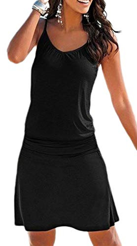 JFAN Robe de Plage d'Été Boheme Florale Sans Manches Tunique T Shirt Vagues Imprimées pour Femme Casual