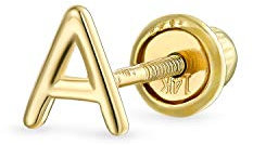 Abc Minimalistisch Real Gelb 14K Gold Capital Bsperren Alphabet Buchstabe A Knorpel Ohrläppchen Piercing 1 Stück Ohrstecker Schraube Zurück Für Teen Frauen Männer