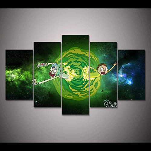YUANJUN Puzzle 5 TLG Kunstdruck Modern Wandbilder Design Tapete Eingerahmt Bilder Drucke Leinwand Wandkunst Wohnkultur Gem?Lde Poster Mehrteilig XXL Anime Rick Und Morty