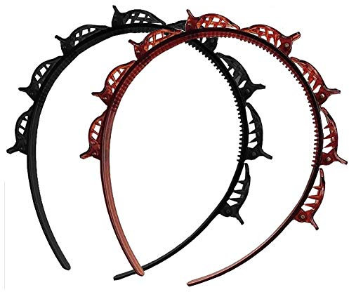 Lot de 2 serre-têtes de qualité supérieure avec pinces pour femme et fille - Avec pince à cheveux - En noir et marron