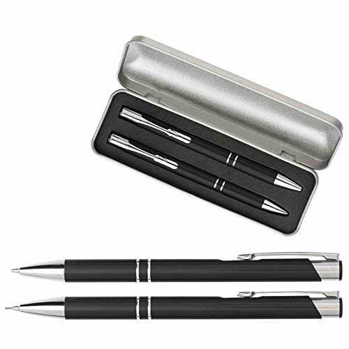 Kugelschreiberset Kugelschreiber und Druckbleistift mit Gravur Geschenk hochwertig | bestandene Prüfung Geschenk | personalisierte | blauschreibend (schwarz, ohne Gravur)